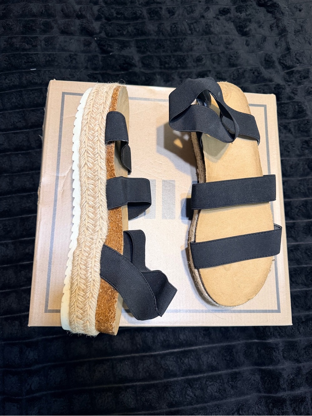 Esprit Black Elastic Strap Espadrille Platform Sandals